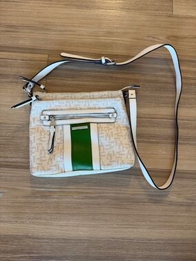 Dana Buchman White Crossbody with Green Center Stripe